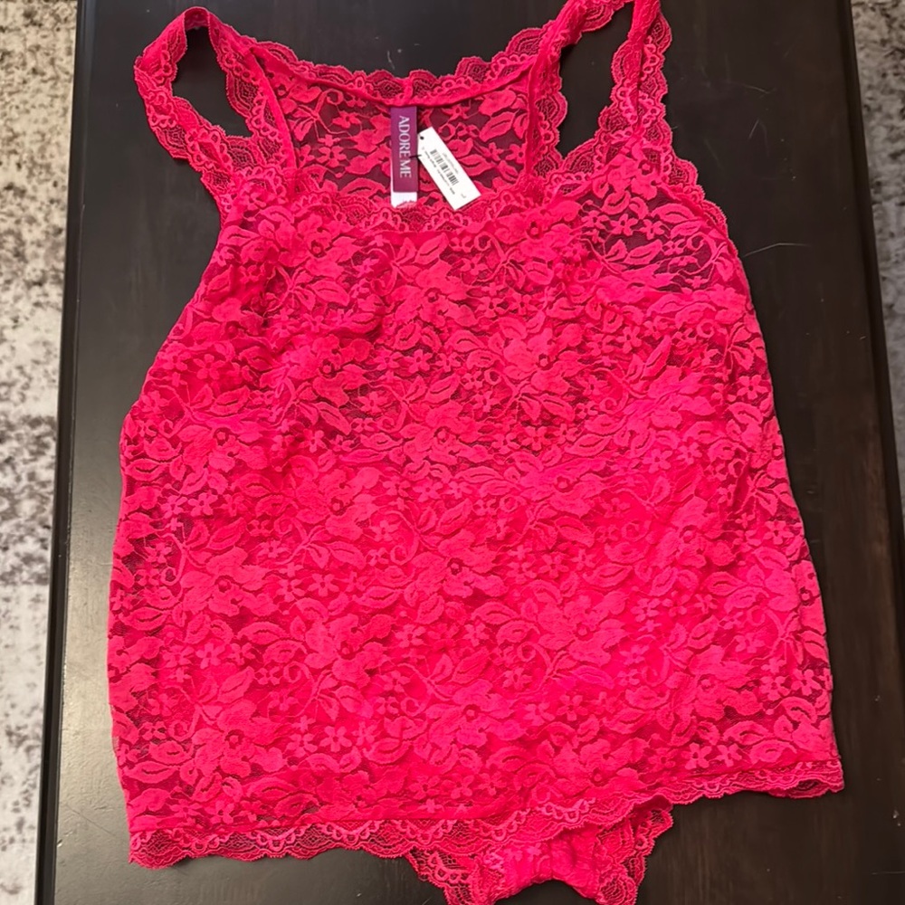 Adore Me Hot Pink & Black Lace Tank Top/panty set- 2 sets for the price of one
